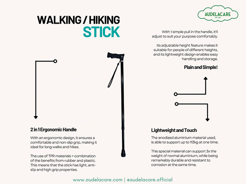 Audelacare One-Push Walking Stick