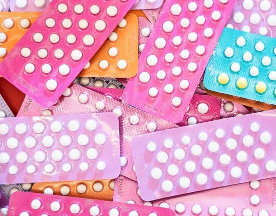 Birth control pills Many kind of contraceptive brand, colorful of birth control pills for women, medicine and drug concept