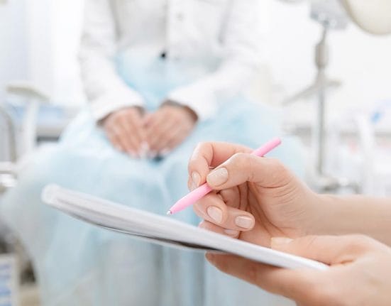 visit a gynecologist Young woman patient at gynecologist appointment consults in medical institution.
