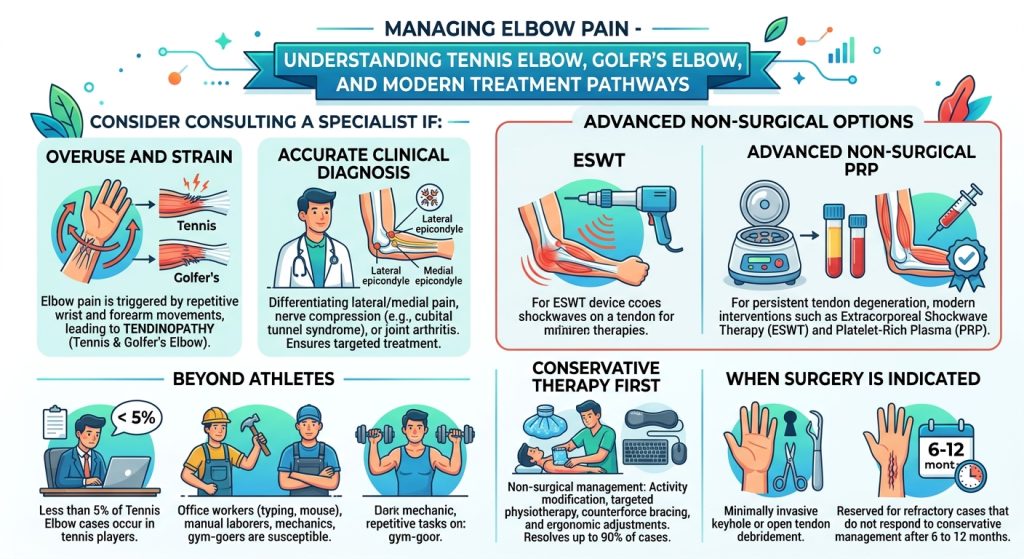 Managing Elbow Pain infographic